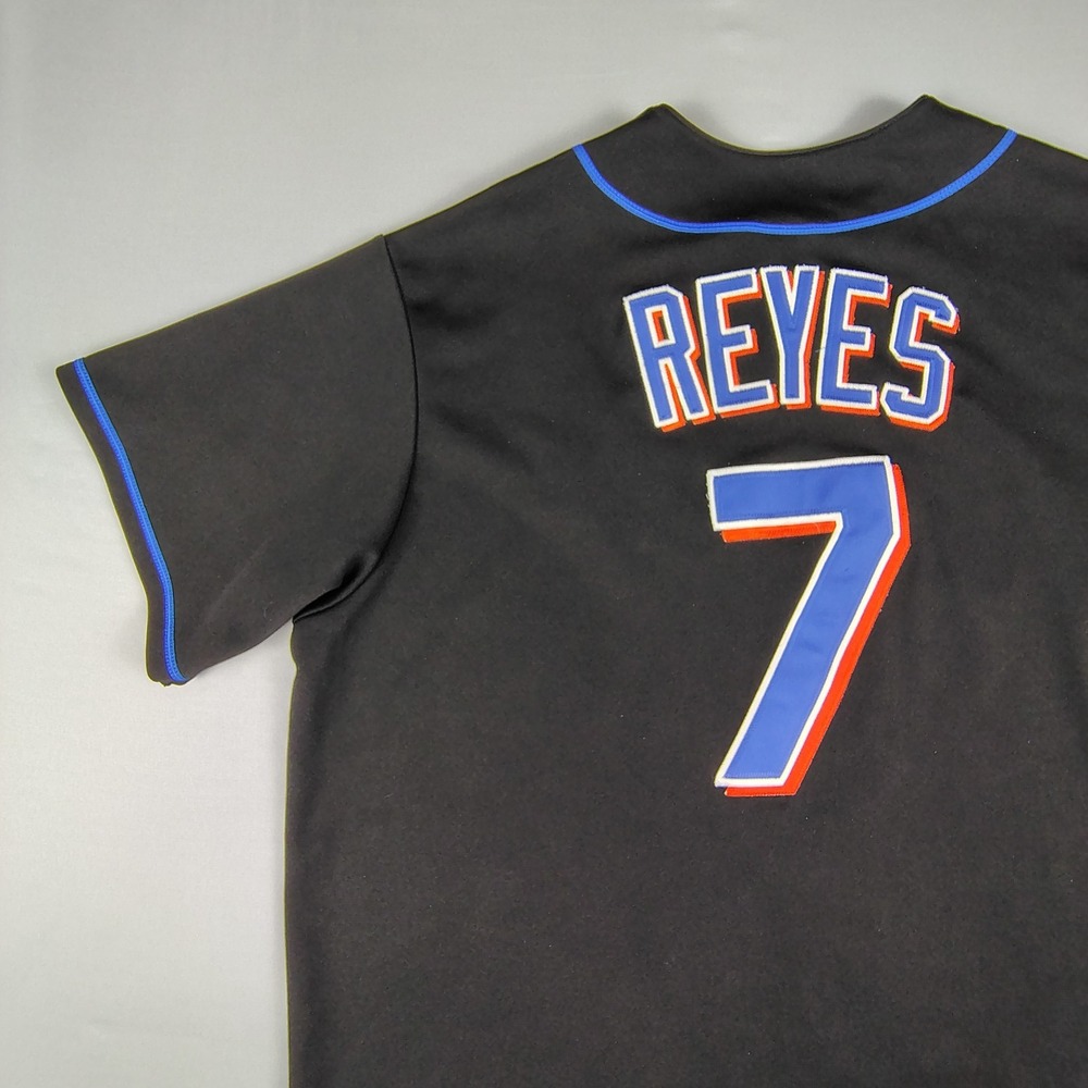 Vintage Majestic Jose Reyes #7 New York Mets Jersey Mens XL Black MLB Short Slv - Picture 14 of 16
